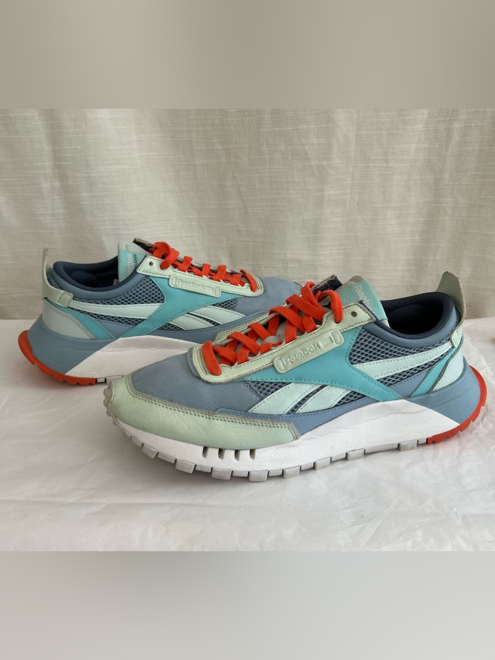 Reebok Classic Legacy Men's Leather Retro Runner -Mint, Light Blue & Coral Laces
